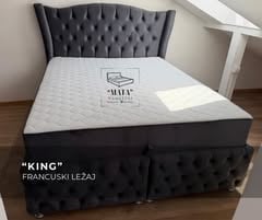 Francuski ležaj KING sa tamno sivim tapaciranim uzglavljem — Salon nameštaja MATA